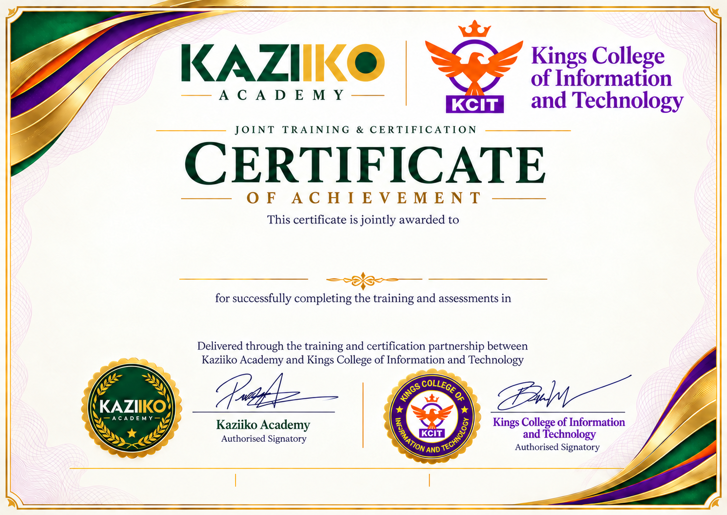 Kaziiko Academy × KCIT Certificate